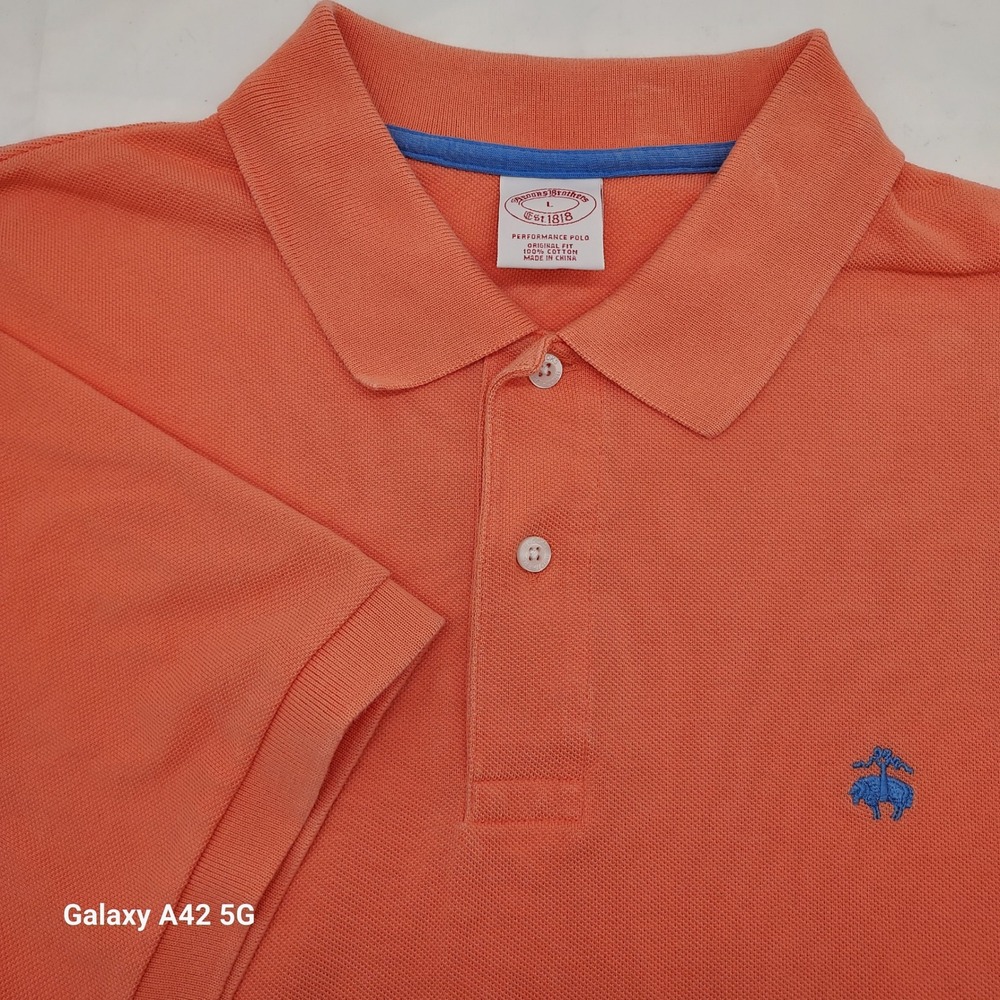 Brooks Brothers Performance Polo Shirt Men Large Orange Original Fit Cotton Logo